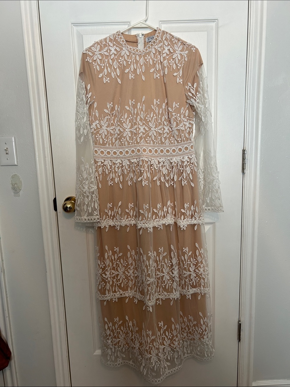 bohme Nude Maxi Dress with White Floral Overlay